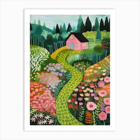 Poppies Garden Painting Colorful Scenery Floral Summer Bright Art Print