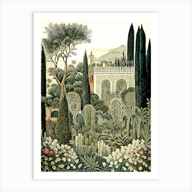 Generalife Gardens, Spain Vintage Botanical Art Print