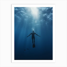 Silhouette Of A Diver Art Print