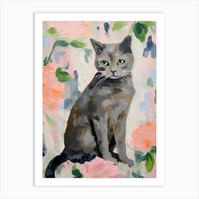 A British Shorthair, Cat Painting, Impressionist Painting 4 Art Print