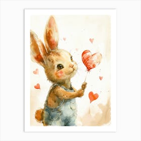 Watercolor Bunny Holding A Heart Art Print
