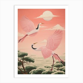 Vintage Japanese Inspired Bird Print Crane 3 Art Print