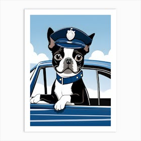 Boston Terrier Police Car-Reimagined Art Print