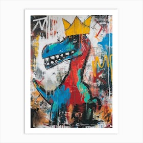 Paint Drip Dinosaur With A Crown 2 Art Print