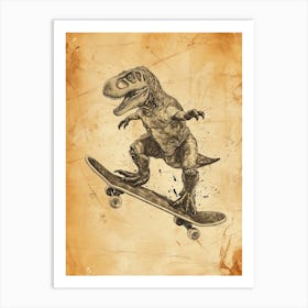 Vintage Maiasaura Dinosaur On A Skateboard 2 Art Print