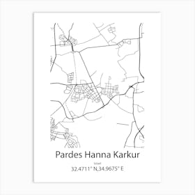 Pardes Hanna Karkur,Israel Minimalist Map Art Print