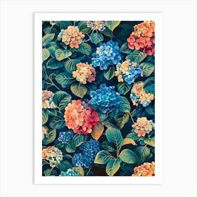 Hydrangeas Inspired By William Morris 1 Art Print