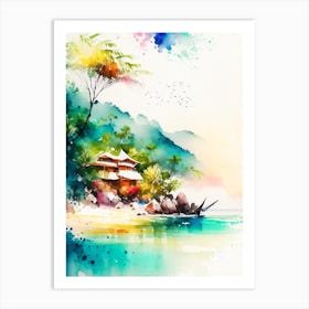 Koh Tao Thailand Watercolour Pastel Tropical Destination Art Print