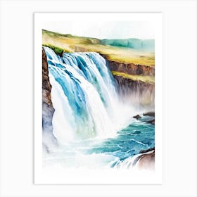 Gullfoss Waterfall, Iceland Water Colour (1) Art Print