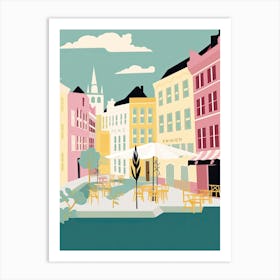 Linkoping, Sweden, Flat Pastels Tones Illustration 1 Art Print