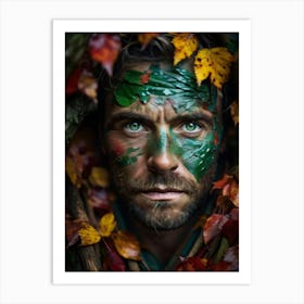 Weathered Man Deep Green Eyes Resembling Pools Of Liquid Jade Surrounded By A Scatter Of Red And G Art Print