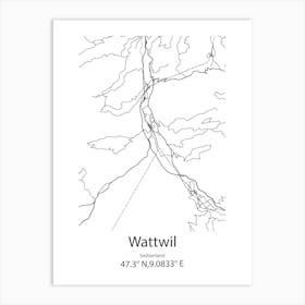 Wattwil,Switzerland Minimalist Map Art Print