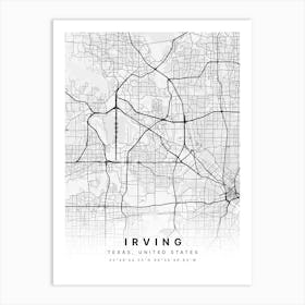 Irving Texas United States White Map Art Print