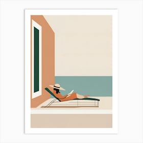 Illustration Of A Woman Relaxing On A Lounge Chair Art Print