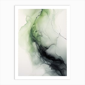 Sage Green And Black Flow Asbtract Painting 0 Art Print
