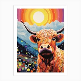 Highland Cows Dotty Background 1 Art Print