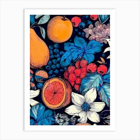 Seamless Pattern With Fruit And Flowers  nature flora Art Print