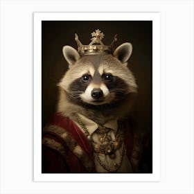 Vintage Portrait Of A Tanezumi Raccoon Wearing A Crown 1 Art Print
