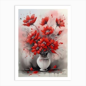 Red Flowers In A Vase Art Print