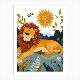 African Lion Resting In The Sun Illustration 4 Art Print