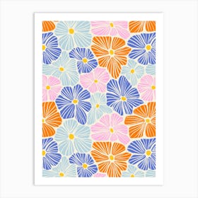 Flower Mosaic Pink Orange Blue Textured Hand Drawn Art Print