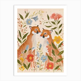 Folksy Floral Animal Drawing Puma 3 Art Print