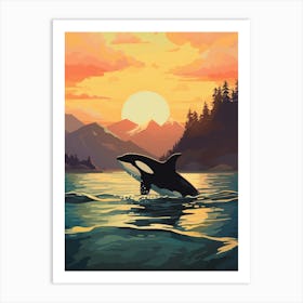 Warm Tones Graphic Design Orca Whale At Sunset 3 Art Print