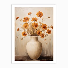 Marigold, Autumn Fall Flowers Sitting In A White Vase, Farmhouse Style 3 Art Print