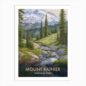 Mount Rainier National Park Watercolour Vintage Travel Poster 4 Art Print