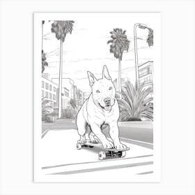 Bull Terrier Dog Skateboarding Line Art 1 Art Print