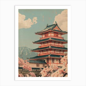 Chureito Pagoda Japan Mid Century Modern Art Print