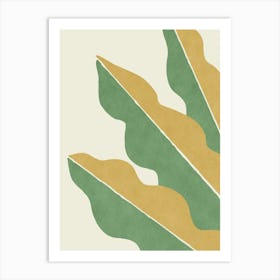 Colorblock Leaf Graphic Abstract Botanical Minimalist - Sage Green Gold Yellow Art Print