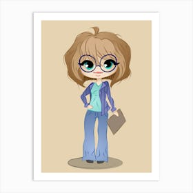 Cartoon Girl With Glasses Art Print