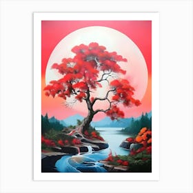 Red Tree By The River 1 Art Print