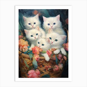 White Kittens In A Basket Kitsch 2 Art Print