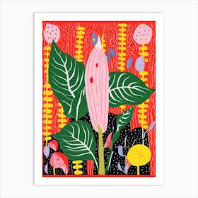 Pink And Red Plant Illustration Peace Lily 3 Art Print