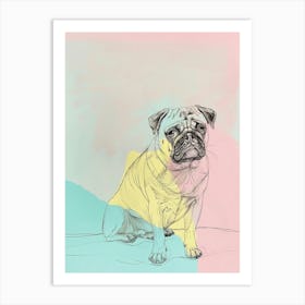 Pug Dog Pastel Line Illustration  1 Art Print