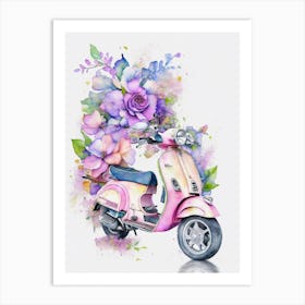 Pink Scooter With Flowers Art Print