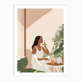 Illustration Of A Woman Drinking Tea Art Print