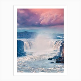 Waterfall At Sunset In Iceland Art Print