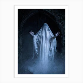 Ghostly Figure Mid Scream Behind A Semi Transparent Veil Ethereal Hands Reaching Out From The Mis (5) Art Print