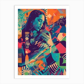 Woman Playing A Guitar Art Print