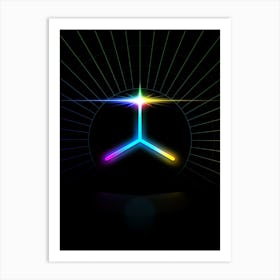 Neon Geometric Glyph in Candy Blue and Pink with Rainbow Sparkle on Black n.0291 Art Print