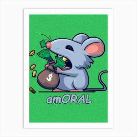 Greedy Cartoon Mouse Art Print