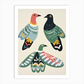 Folk Style Bird Painting Pigeon 3 Art Print