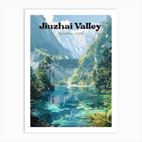 Jiuzhai Valley National Park Tibet Travel Art Illustration Art Print