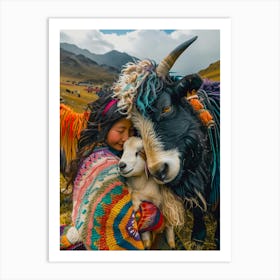 Tibetan Girl With Goats Art Print