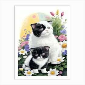 Cute Kitten And Flowers Watercolor 1 Art Print