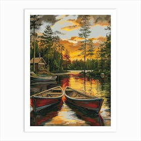 Canoes At Sunset Art Print
