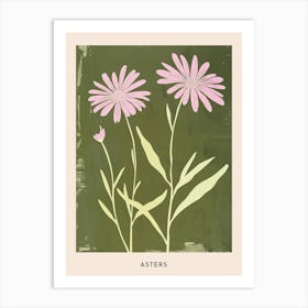 Pink & Green Asters 5 Flower Poster Art Print